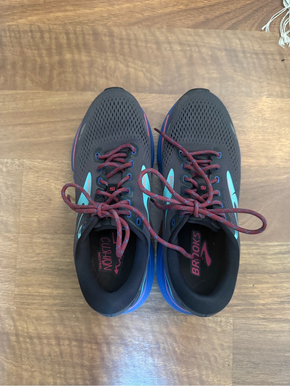 Brooks Ghost Women’s Athletic Shoes - Black with Teal and Burgundy.